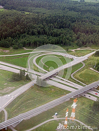 Aerial image of highway intersection Stock Photo