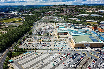Aerial image of Meadowhall, one of the largest shopping malls in the UK in Summer 2019 Editorial Stock Photo