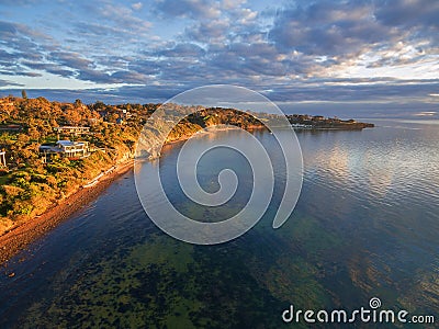 Aerial image of Mornington Peninsula at sunset Stock Photo