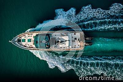 Aerial image of a motor boat in navigation. Stock Photo