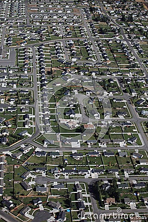 An aerial image of a new subdivision. Stock Photo