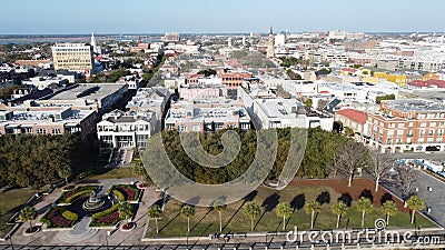 Aerial Image of Pineapple Fountain, Charleston, SC Editorial Stock Photo