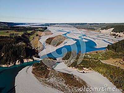 Aerial image of Rakaia River, New Zealand Stock Photo