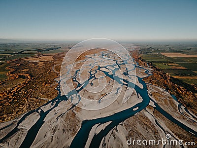 Aerial image of Rakaia River, New Zealand Stock Photo