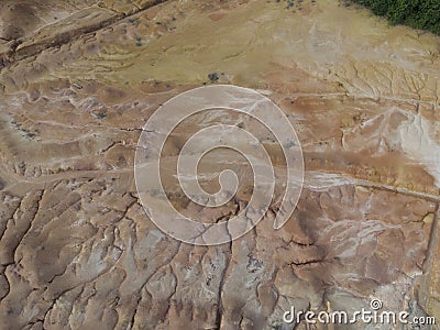 aerial scene of the land erosion due to deforestation and earth mining. Stock Photo