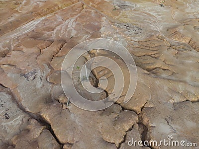 aerial scene of the land erosion due to deforestation and earth mining. Stock Photo