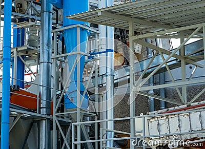 Aerial image of a woodworking plant with piles of logs around Stock Photo