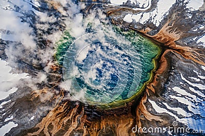 Aerial image of Yellowstone National Park Stock Photo