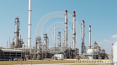 Aerial industry top view zone, refinery power plant energy station for stored, petrochemical industrial, factory food processing Stock Photo