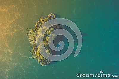 Aerial island on lake Stock Photo