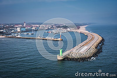 Aerial landscape of the harbor in Wladyslawowo at Baltic Sea. Poland Stock Photo