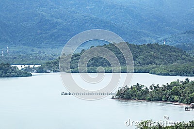 Aerial landscape view of long concrete pier at Ao Karang bay Koh Chang view point Stock Photo