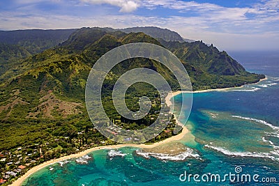 Aerial landscape view of shoreline at Na Pali coast, Kauai, Hawaii Stock Photo