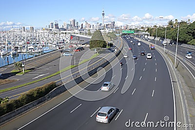 Aerial landscape view of traffic in Auckland New Zealand Editorial Stock Photo