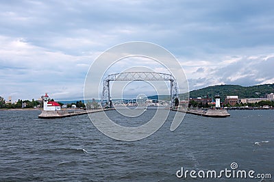 Aerial Lift Bridge and Duluth Canal Editorial Stock Photo