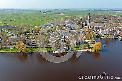 Aerial from the little traditional village Broek in Waterland in the Netherlands Stock Photo