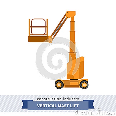 Aerial man vertical mast lift crane Vector Illustration