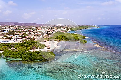 Aerial from Mangel Halto beach on Aruba island Stock Photo