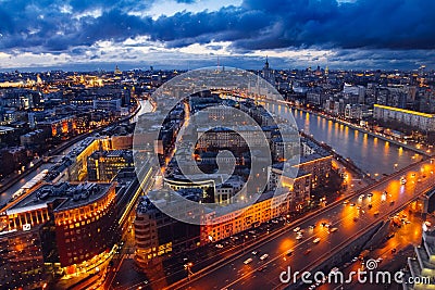 Aerial Moscow city panorama at night Editorial Stock Photo
