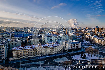 Aerial Moscow skyline in sunny winter day Editorial Stock Photo