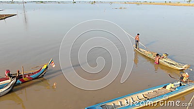 Fishing, Fishermen, Mekong, Cambodia, Southeast Asia Stock 