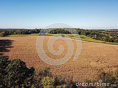 Aerial of New Freedom and surrounding Farmland in Southern Pennsylvania during Fall Stock Photo