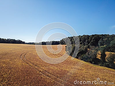 Aerial of New Freedom and surrounding Farmland in Southern Pennsylvania during Fall Stock Photo