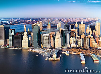 Aerial New York City waterfront skyline. Generated AI Stock Photo