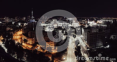 Aerial night illuminated Freedom Square panorama Editorial Stock Photo