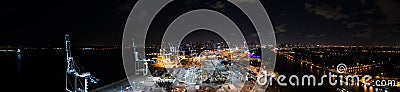 Aerial night panorama Port of Miami night Editorial Stock Photo