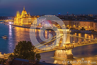 Aerial night view of Budapest, capital city of Hungary Stock Photo