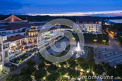 Aerial, night view of Sopot molo square in Poland Stock Photo