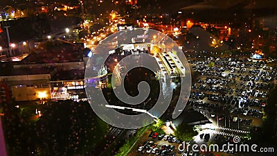 Aerial night view from the top of the Atomium in Brussels in Belgium. Stock Photo