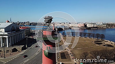 Aerial of an Old Saint Petersburg buildings and Rostral Columns, Russia, travelling and tourism concept. Stock footage Stock Photo