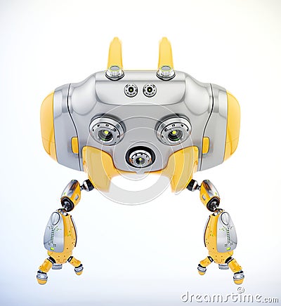 Aerial orange robot with funny ears backwards, 3d rendering Stock Photo