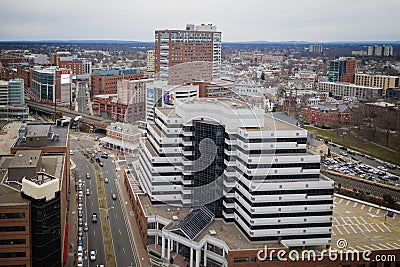 Aerial of Overcast Day in New Brunswick New Jersey Stock Photo