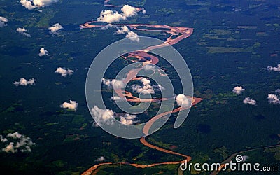 Aerial overhead of Amazon River, Peru Stock Photo