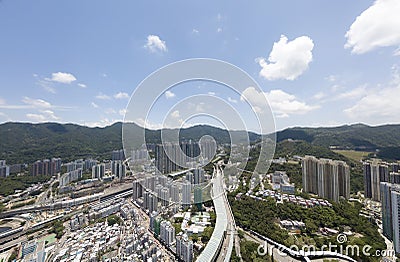 Aerial panarama view on Shatin, Tai Wan, Shing Mun River in Hong Kong Stock Photo