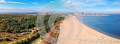 Aerial panorama of the beautiful beach of Baltic Sea in Gdansk, Poland Stock Photo
