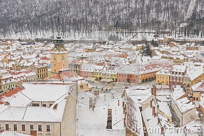 The old town center of Brasov aerial panorama and beautiful architecture, Romania Editorial Stock Photo