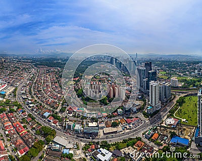 Aerial panorama cityscape of Kuala Lumpur,Malaysia(Bangsar). Drone shot. Bangsar Village Stock Photo