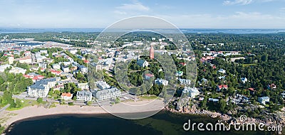 Aerial panorama of the coast of Hanko from the East Bay. Stock Photo