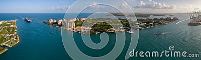 Aerial panorama Fisher Island Miami Beach Stock Photo