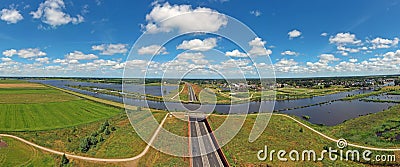 Aerial panorama from the Hendrik Bulthuis aquaduct in Friesland the Netherlands Stock Photo