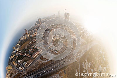 Aerial panorama of Limassol urban area with motorway, construction site and skyscrapers. Cyprus Stock Photo
