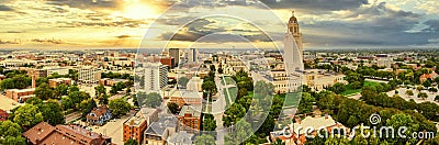 Aerial panorama of Lincoln, Nebraska at sunset Stock Photo