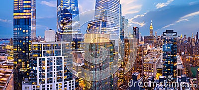 Aerial panorama of New York City skyscrapers at dusk Editorial Stock Photo