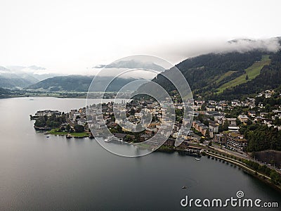 Aerial panorama of picturesque tourist town Zell am See at alpine mountain lake Zell in Salzburg Austria alps Europe Stock Photo