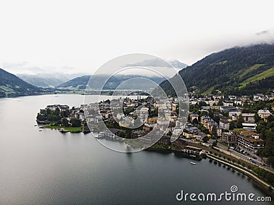 Aerial panorama of picturesque tourist town Zell am See at alpine mountain lake Zell in Salzburg Austria alps Europe Stock Photo