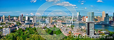 Aerial panorama of Rotterdam city and the Erasmus bridge Editorial Stock Photo